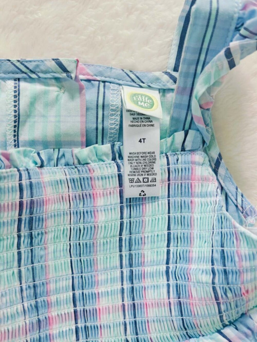 NWT Little Me Girl's blue pastel plaid smocked tiered sundress summer - Picture 2 of 2